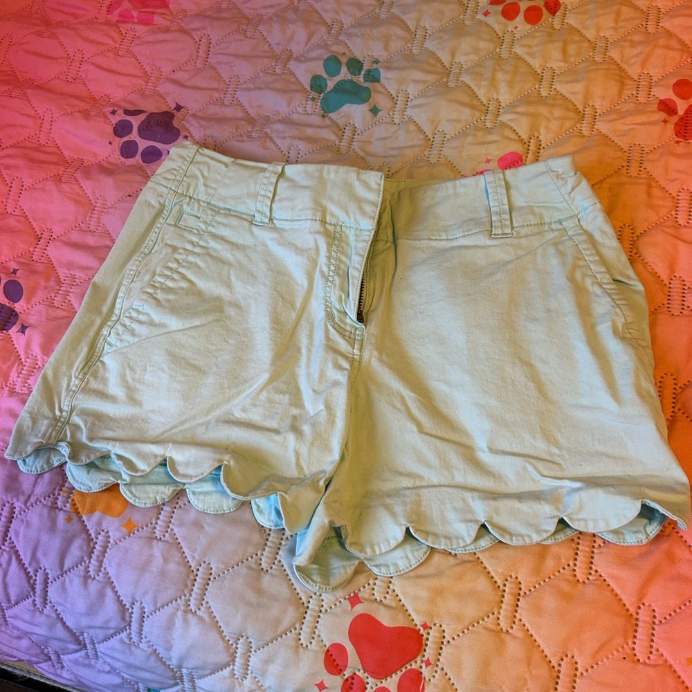 Elegant Mint High Waist Scalloped Shorts